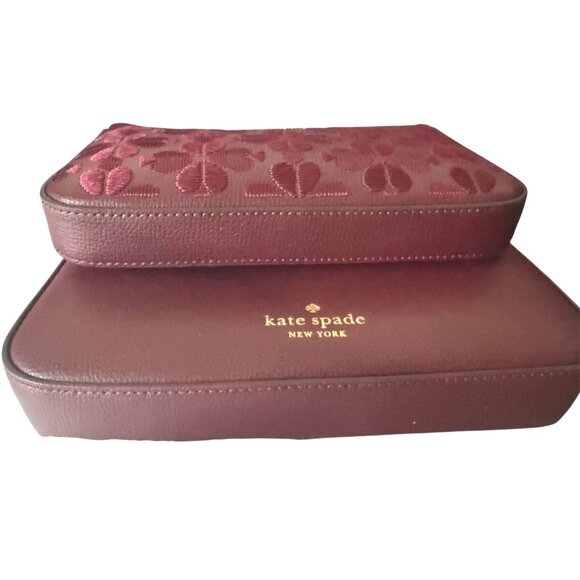 Kate Spade Womens Duet Wine Merlot Flower Grain Leather Small Crossbody New - Picture 5 of 11